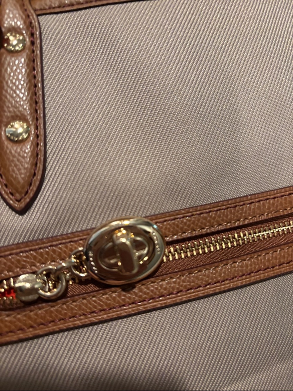 New Coach Pink Tote with Tan Leather Trim and Gold Hardware - Picture 6 of 11